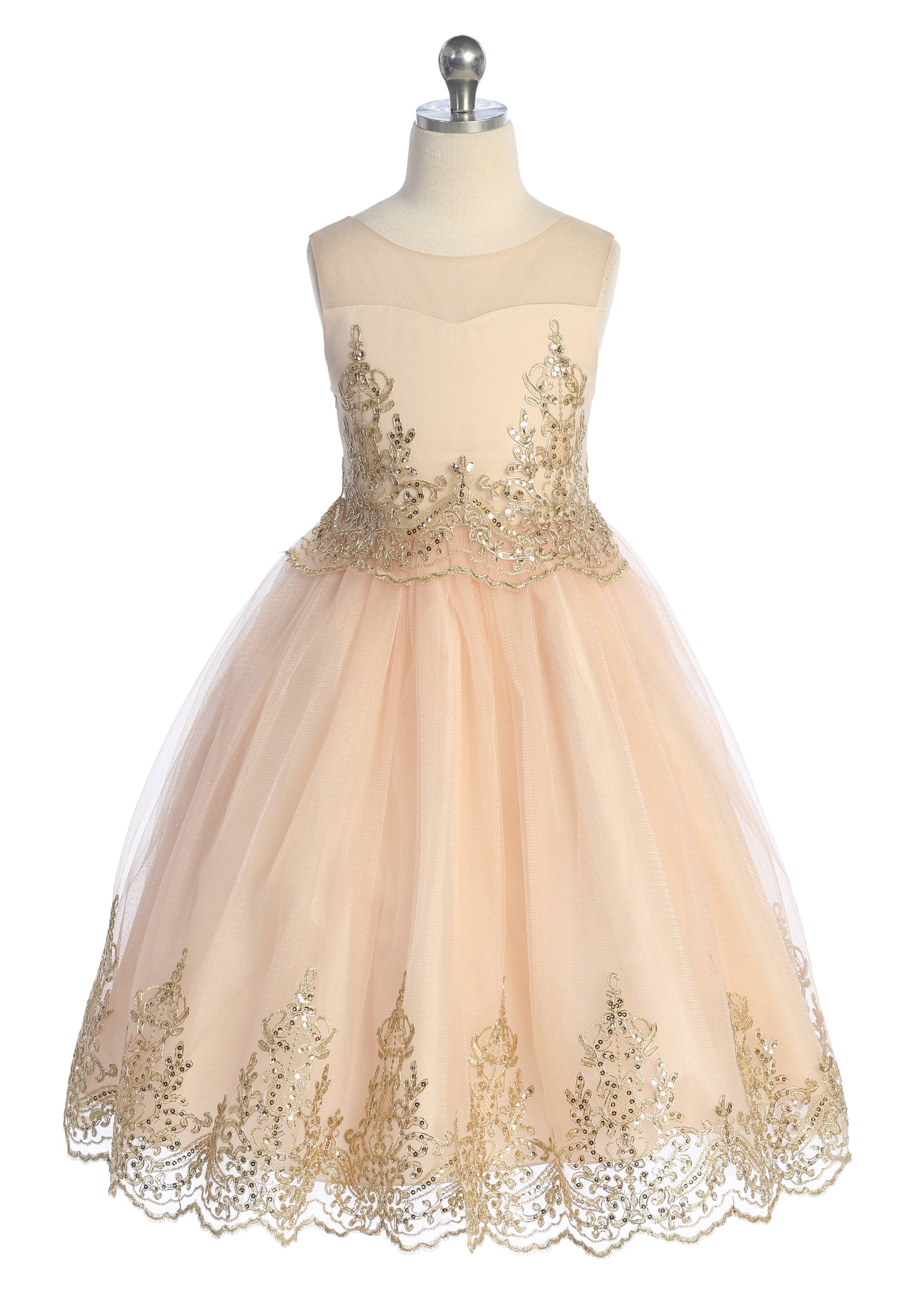 Gold Cording Embroidered Sleeveless Girls Dress