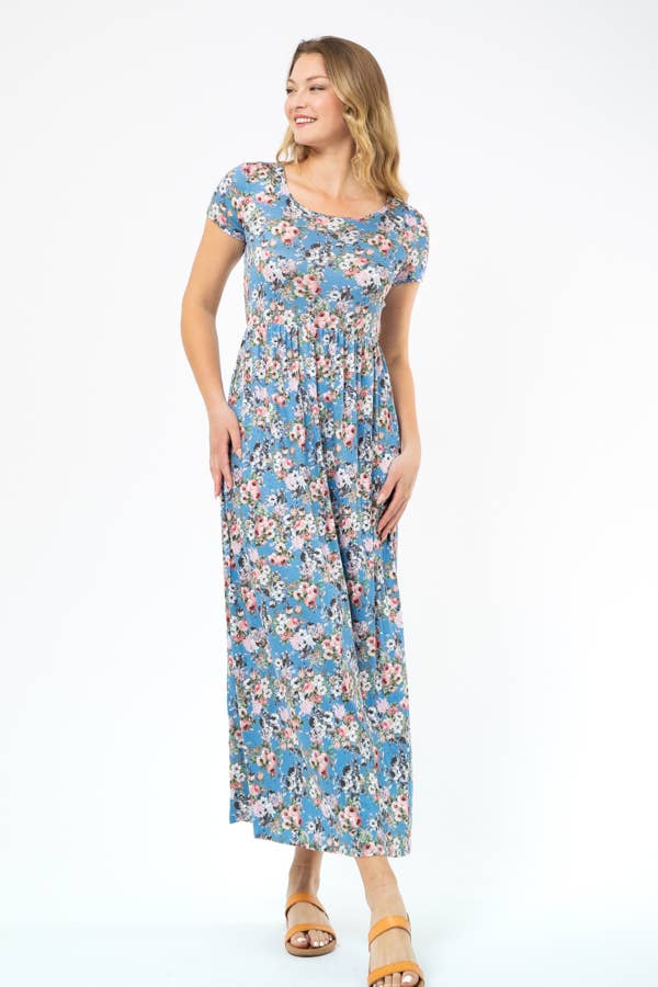 Blue floral maxi:  blue/grey